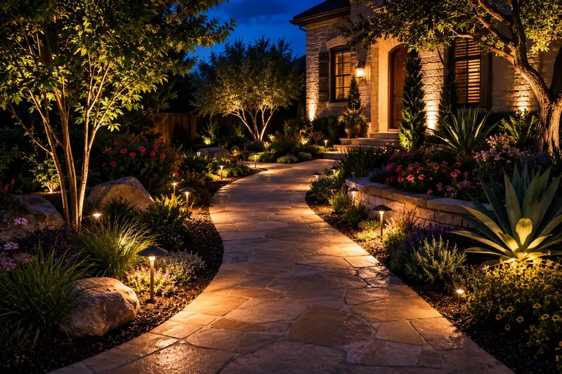Garden pathway lighting installed in Texas
