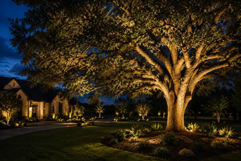 Live oak uplighting by Landscape Lighting Texas