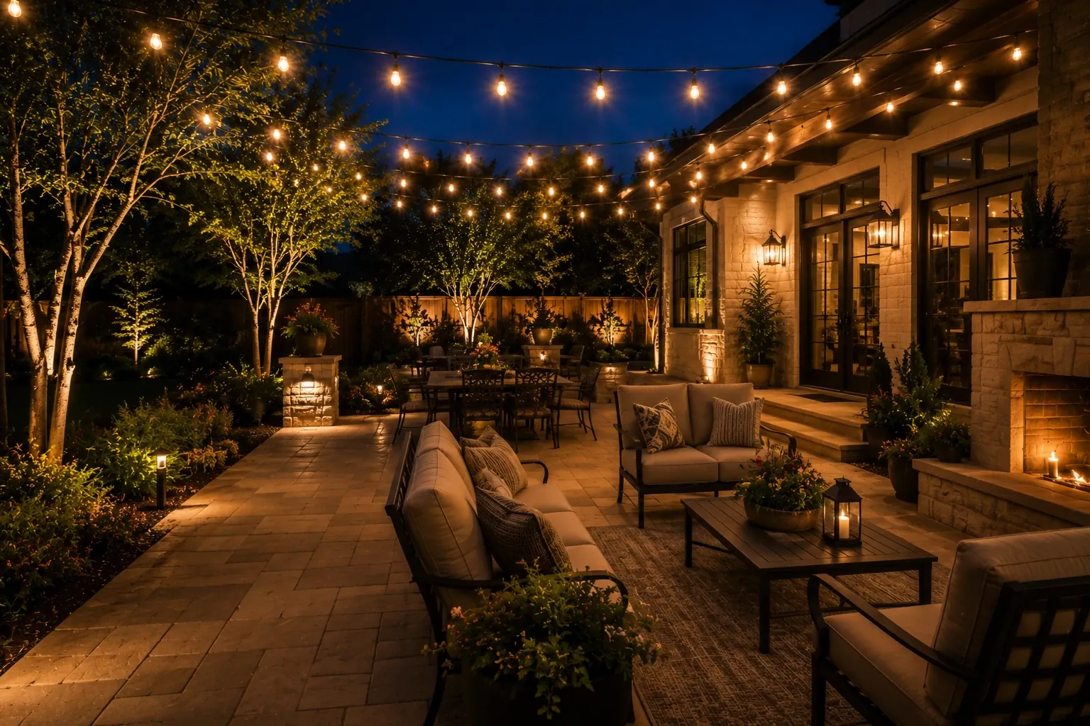 Patio String Lighting project by Landscape Lighting Texas